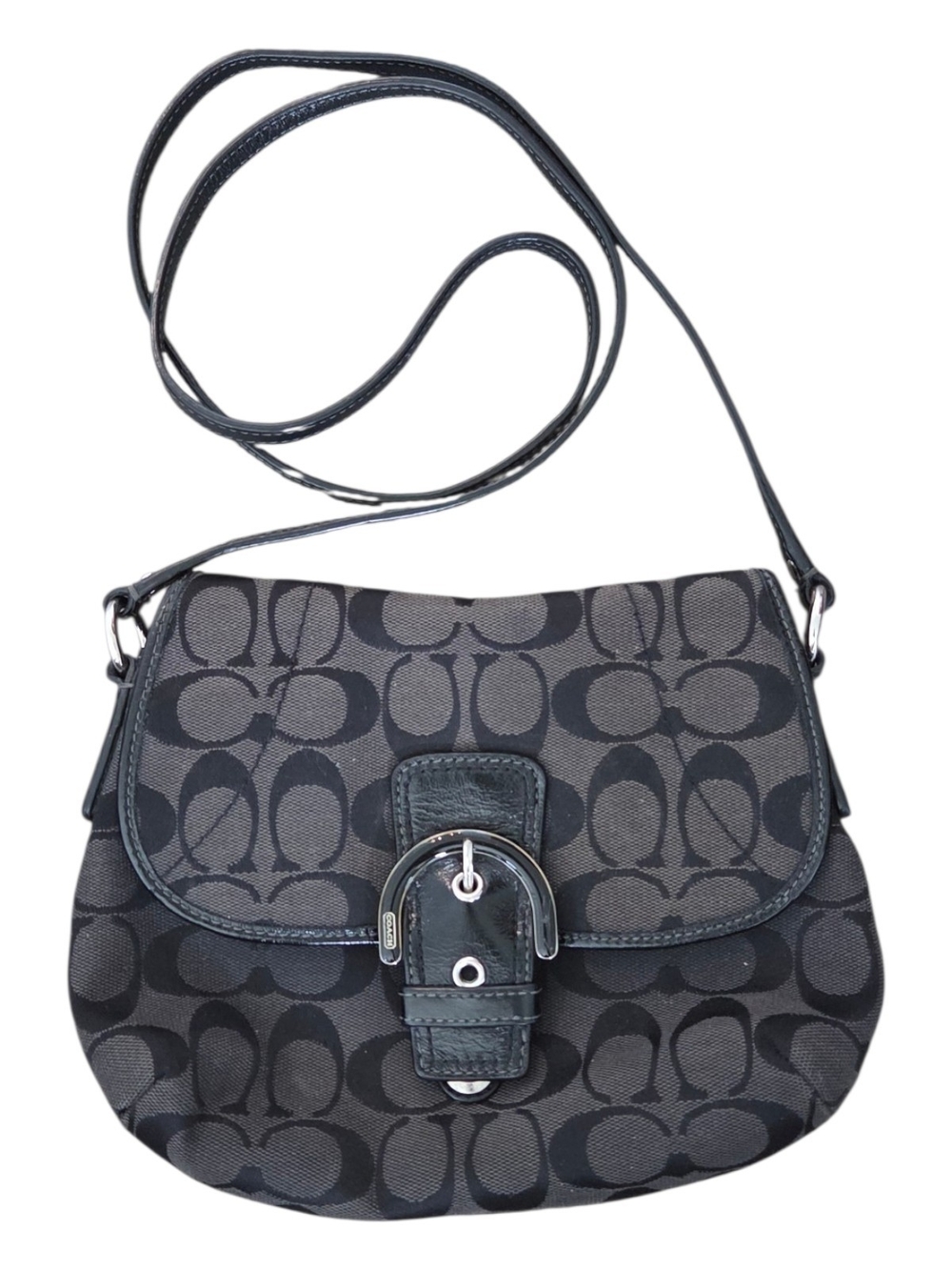 Coach Soho Signature Canvas Black Gray Crossbody Bag